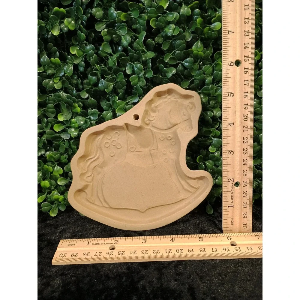 Vintage Brown Bag Cookie Art 1984 Rocking Horse Stoneware Mold Tan Ceramic Decor